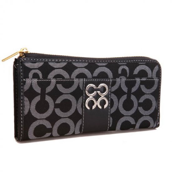 Coach Madison Accordion Zip In Signature Large Black Wallets AGQ - Click Image to Close